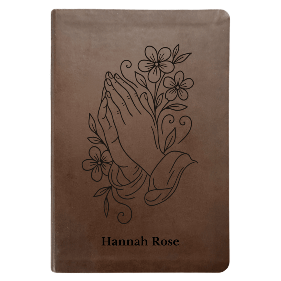NLT Brown Standard Size Thinline Holy Bible Small Print | Praying Hand With Flowers - Shepherds Shelf