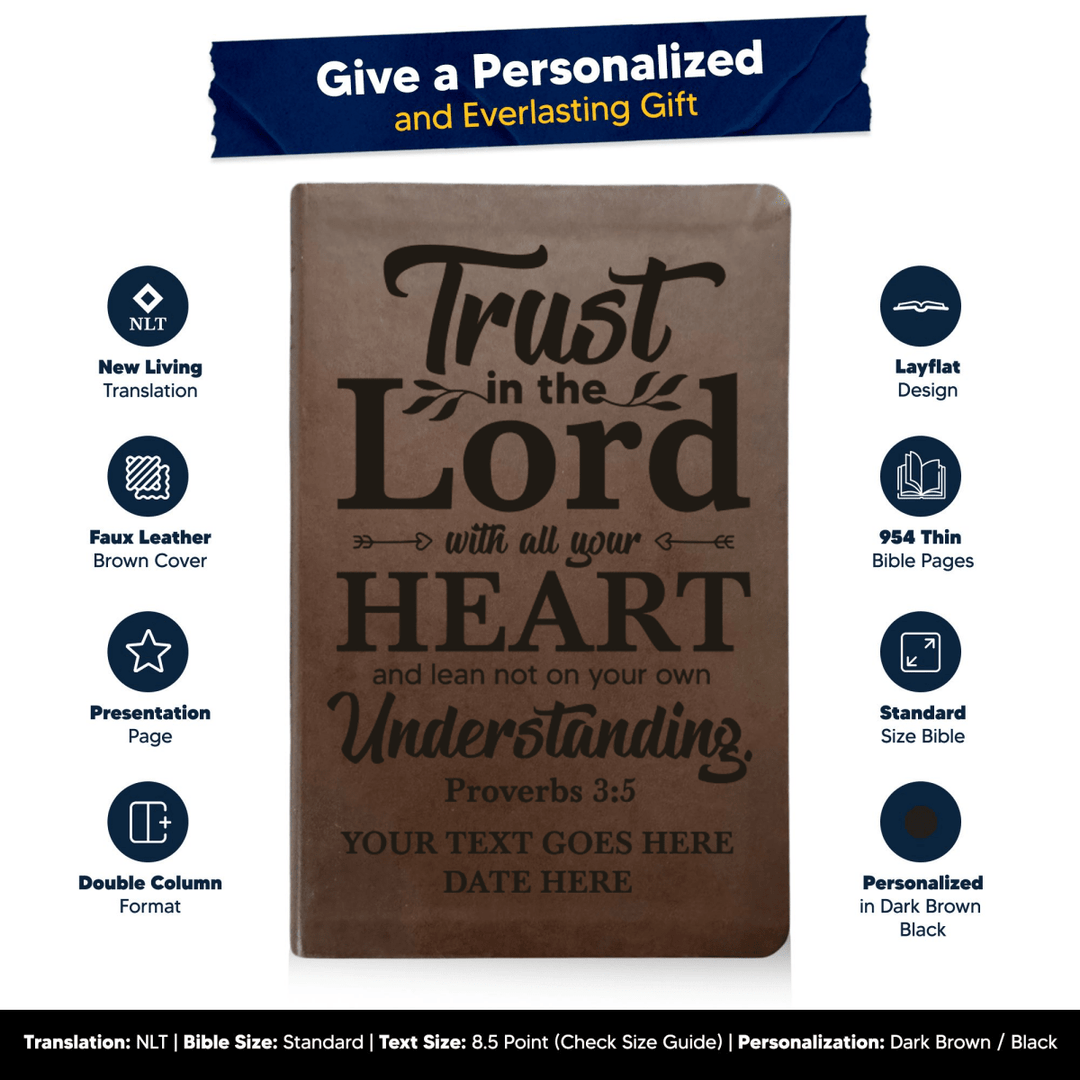 NLT Brown Standard Size Thinline Holy Bible Small Print | Proverbs 3:5 - Shepherds Shelf