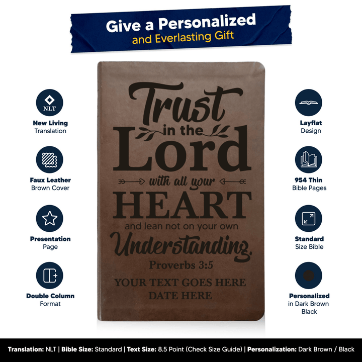 NLT Brown Standard Size Thinline Holy Bible Small Print | Proverbs 3:5 - Shepherds Shelf