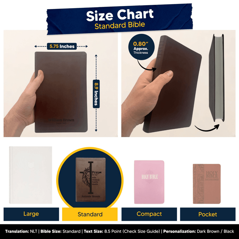 NLT Brown Standard Size Thinline Holy Bible Small Print | Regal Lion Cross