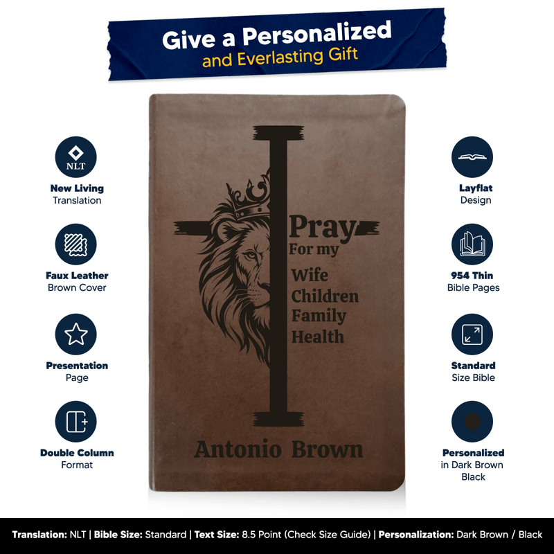 NLT Brown Standard Size Thinline Holy Bible Small Print | Regal Lion Cross