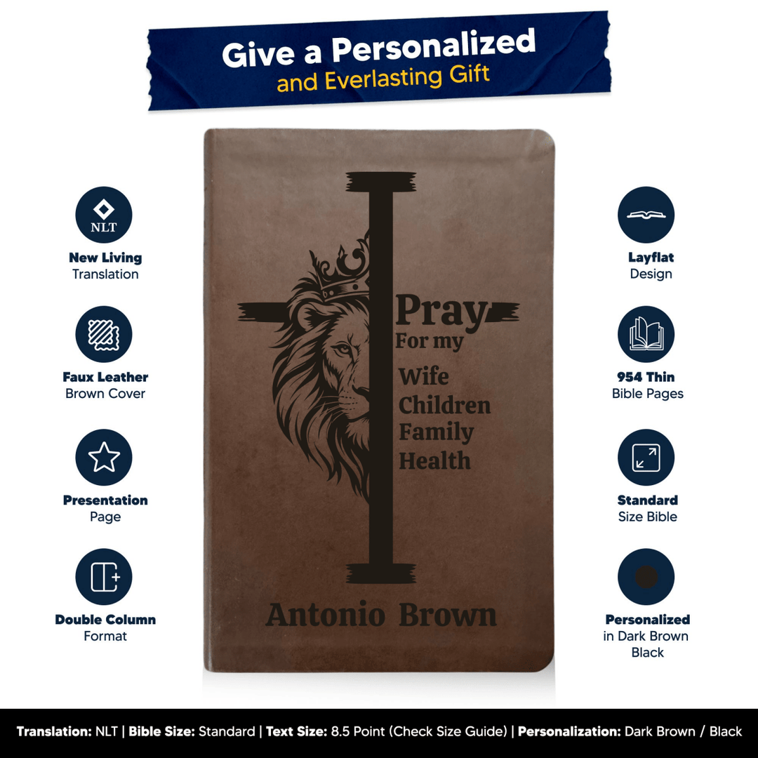 NLT Brown Standard Size Thinline Holy Bible Small Print | Regal Lion Cross - Shepherds Shelf