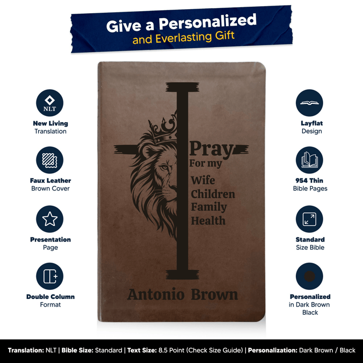 NLT Brown Standard Size Thinline Holy Bible Small Print | Regal Lion Cross - Shepherds Shelf