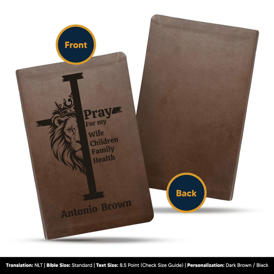 NLT Brown Standard Size Thinline Holy Bible Small Print | Regal Lion Cross - Shepherds Shelf