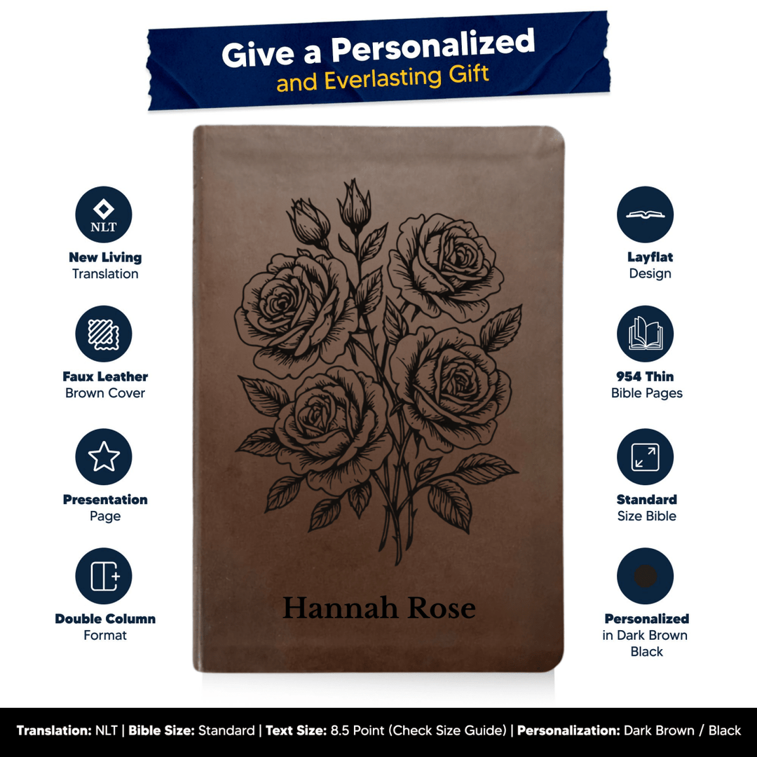 NLT Brown Standard Size Thinline Holy Bible Small Print | Roses - Shepherds Shelf