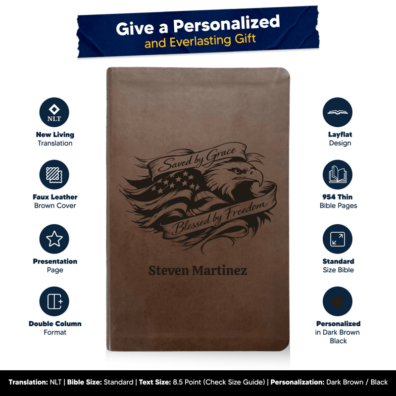 NLT Brown Standard Size Thinline Holy Bible Small Print | Saved by Grace