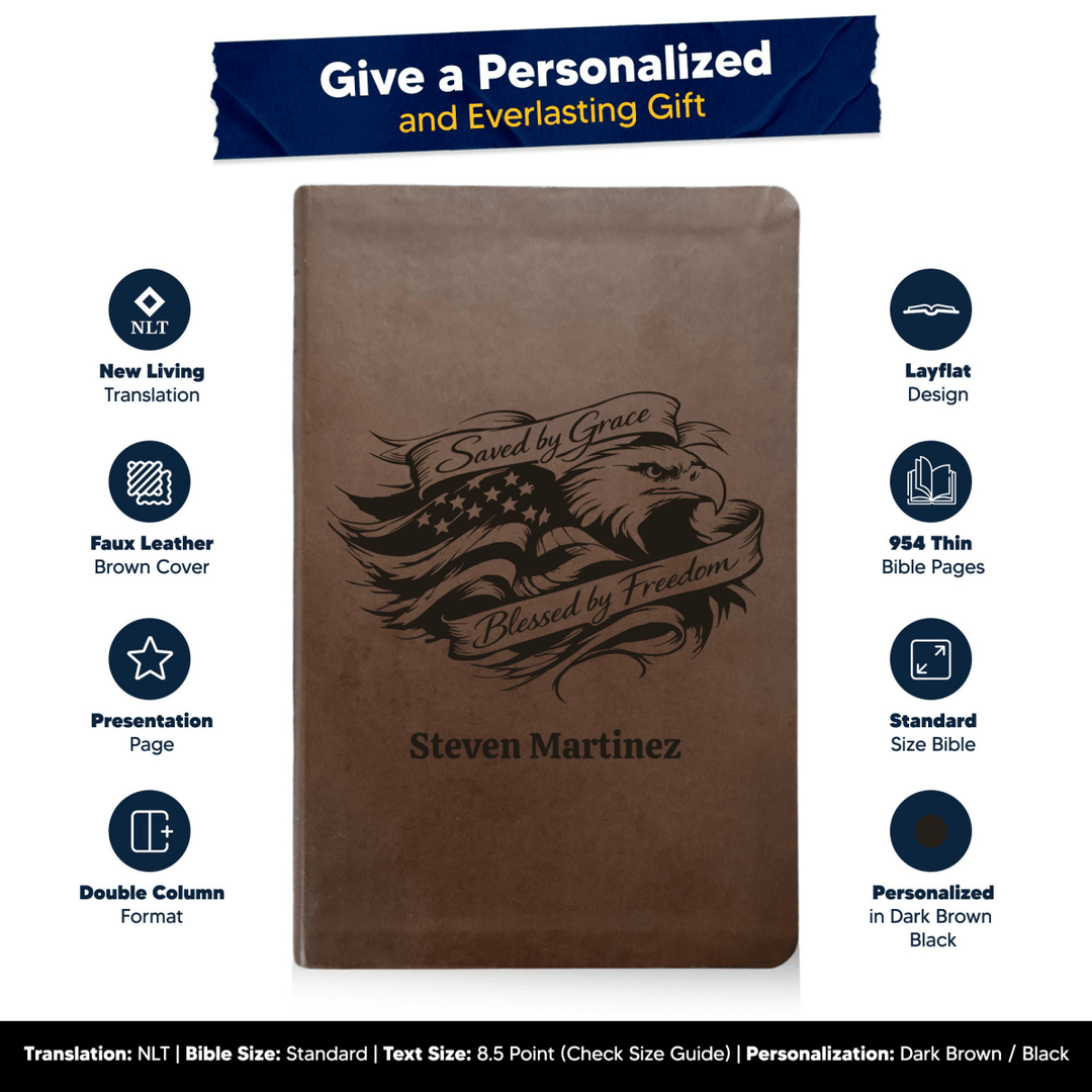NLT Brown Standard Size Thinline Holy Bible Small Print | Saved by Grace - Shepherds Shelf