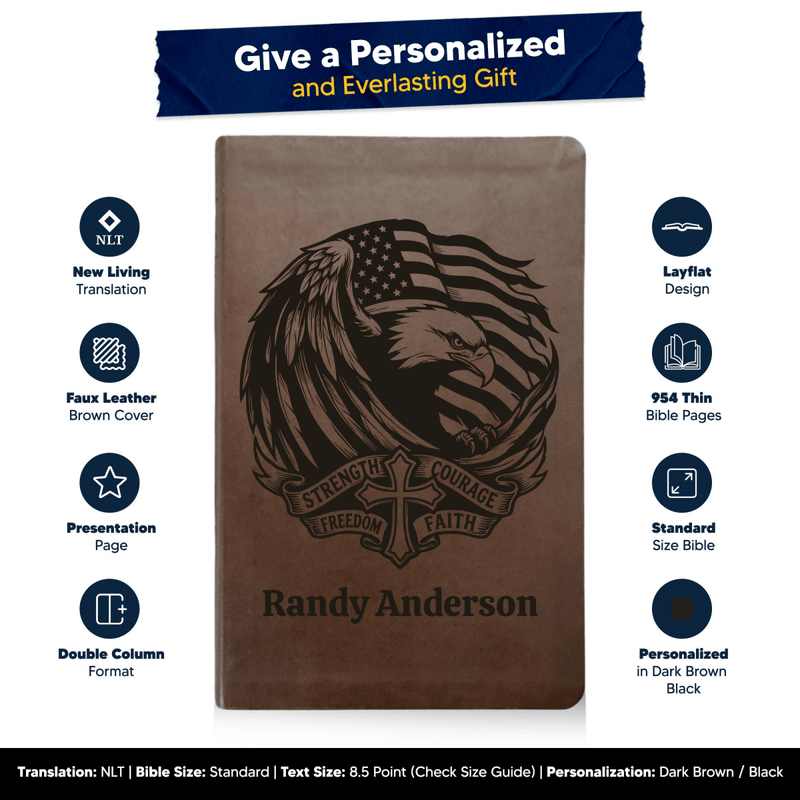 NLT Brown Standard Size Thinline Holy Bible Small Print | Strength & Courage