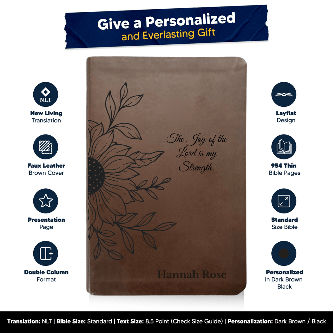 NLT Brown Standard Size Thinline Holy Bible Small Print | Sun Flower II - Shepherds Shelf