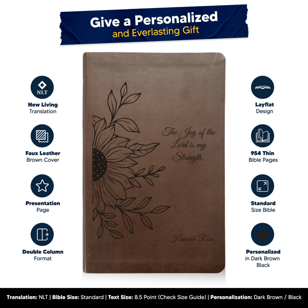 NLT Brown Standard Size Thinline Holy Bible Small Print | Sun Flower II - Shepherds Shelf