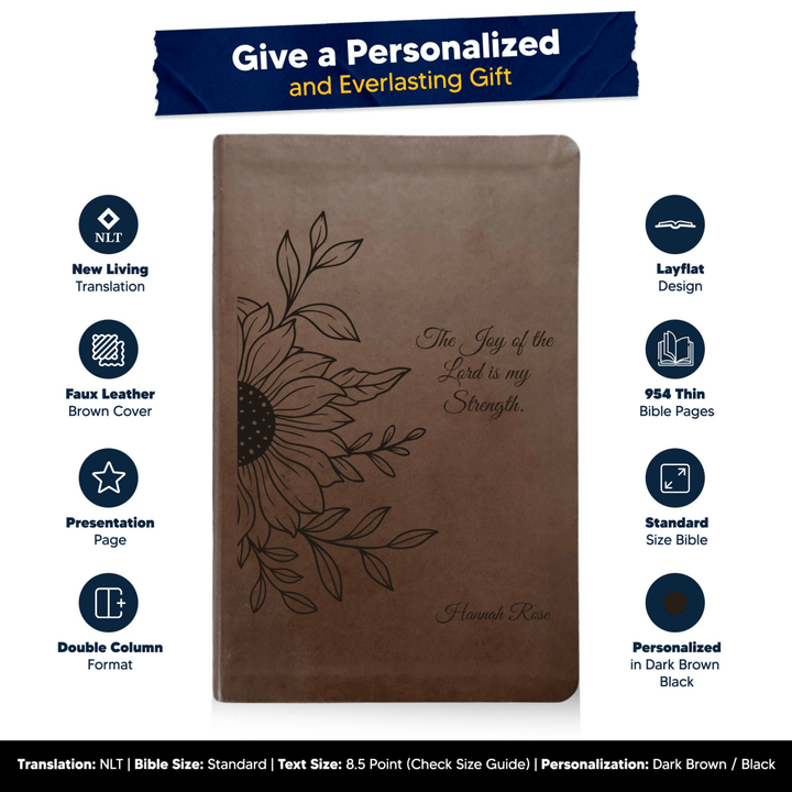 NLT Brown Standard Size Thinline Holy Bible Small Print | Sun Flower II - Shepherds Shelf