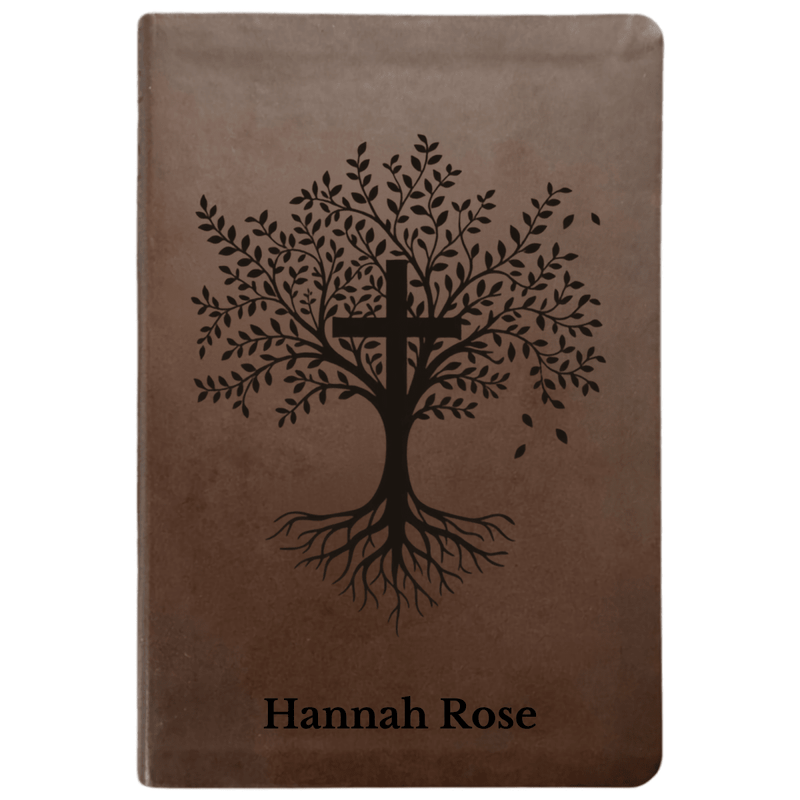 NLT Brown Standard Size Thinline Holy Bible Small Print | Trees with Cross