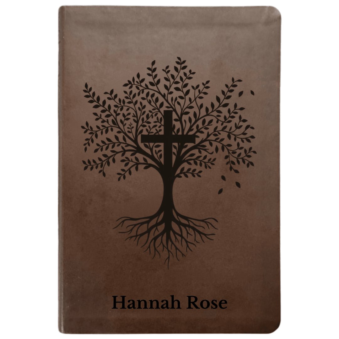 NLT Brown Standard Size Thinline Holy Bible Small Print | Trees with Cross - Shepherds Shelf