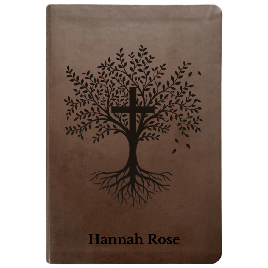 NLT Brown Standard Size Thinline Holy Bible Small Print | Trees with Cross - Shepherds Shelf