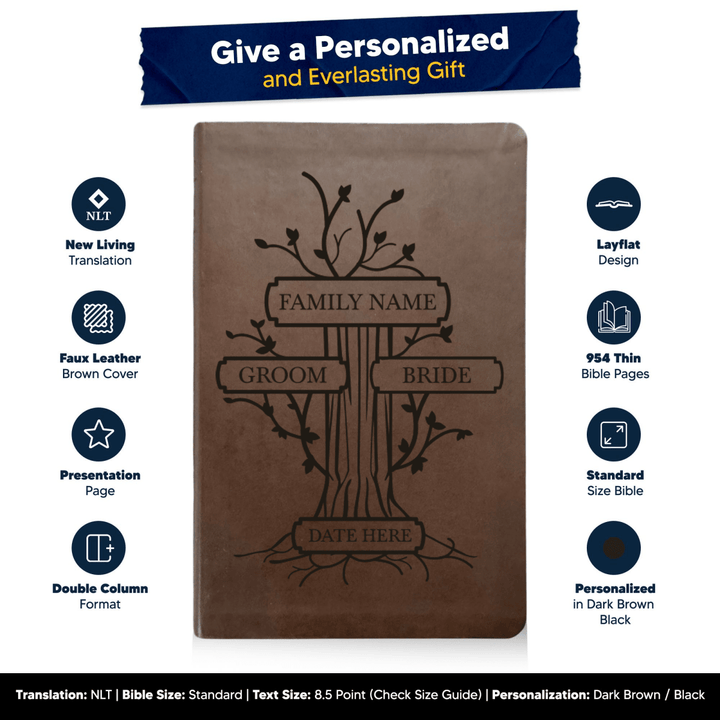 NLT Brown Standard Size Thinline Holy Bible Small Print | Wedding Collection - Shepherds Shelf