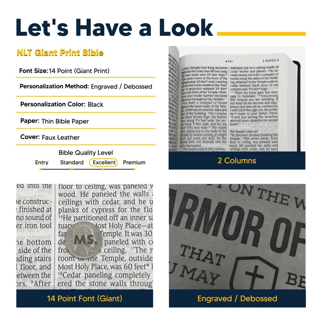 NLT Large Giant Print Faux Leather Holy Bible | Black | New Living Translation - Shepherds Shelf