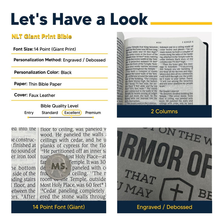 NLT Large Giant Print Faux Leather Holy Bible | Black | New Living Translation - Shepherds Shelf