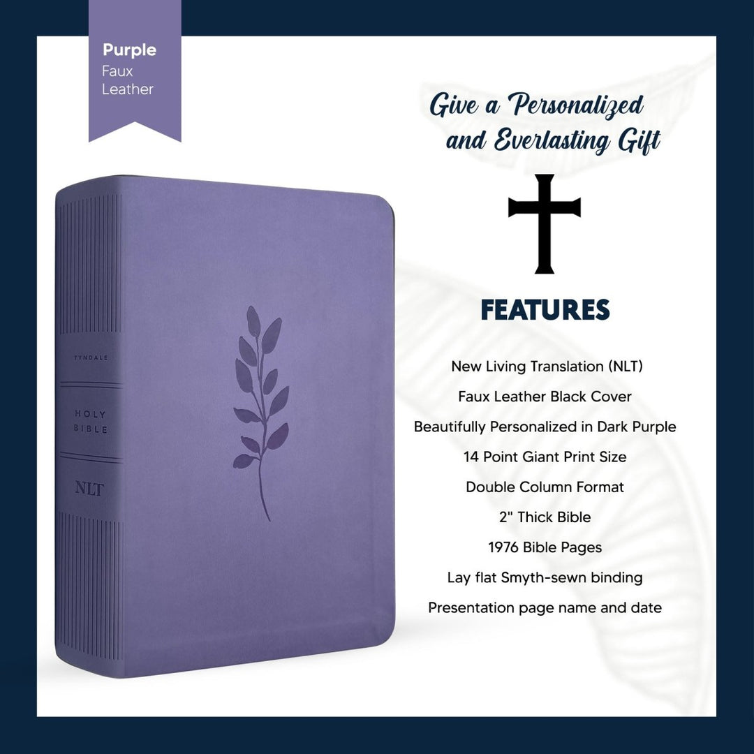 NLT Large Giant Print Faux Leather Holy Bible | Purple | New Living Translation - Shepherds Shelf