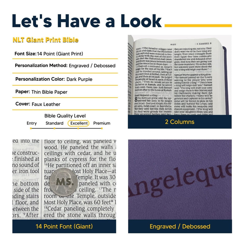 NLT Large Giant Print Faux Leather Holy Bible | Purple | New Living Translation