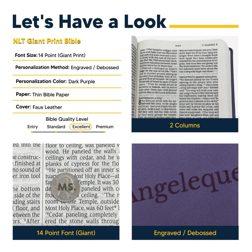 NLT Large Giant Print Faux Leather Holy Bible | Purple | New Living Translation - Shepherds Shelf