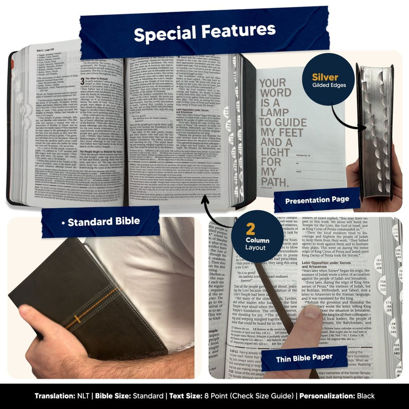 NLT Personalized Men's Holy Bible Every Man's Black Study Bible | Small Text Faux Leather Stitched Cover
