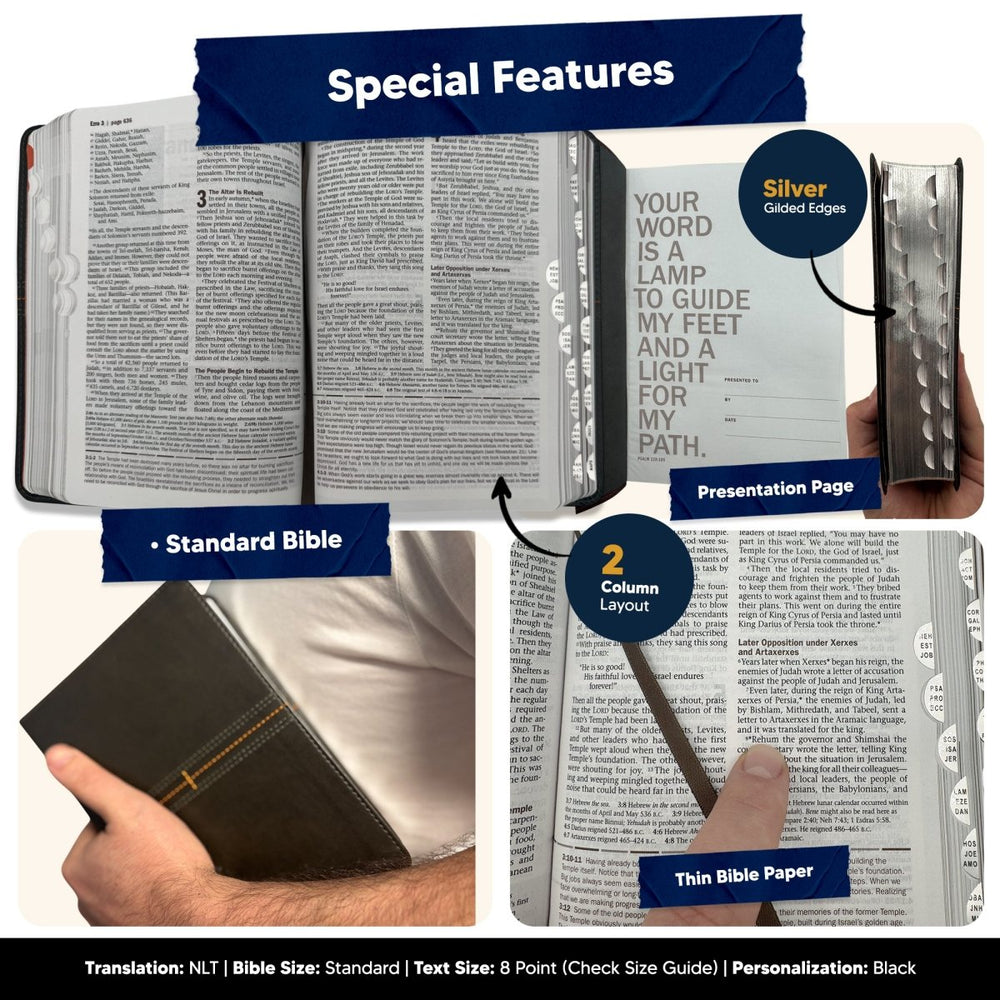 NLT Personalized Men's Holy Bible Every Man's Black Study Bible | Small Text Faux Leather Stitched Cover - Shepherds Shelf