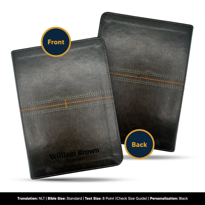 NLT Personalized Men's Holy Bible Every Man's Black Study Bible | Small Text Faux Leather Stitched Cover - Shepherds Shelf