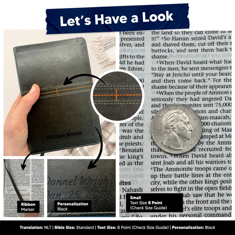 NLT Personalized Men's Holy Bible Every Man's Black Study Bible | Small Text Faux Leather Stitched Cover