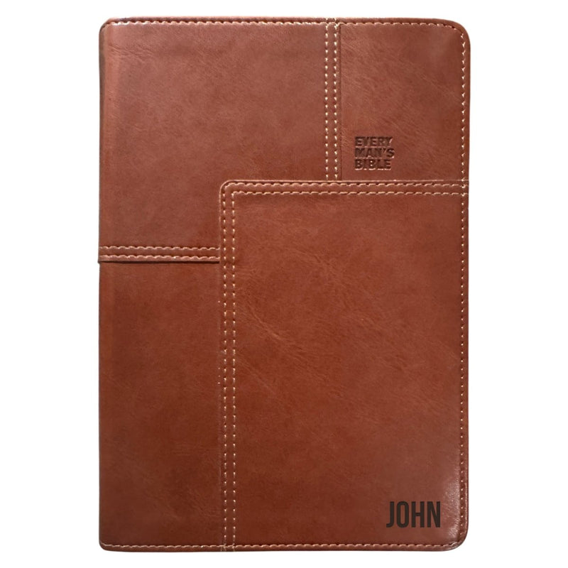 NLT Personalized Men's Holy Bible Every Man's Brown Study Bible | Small Text Faux Leather Stitched Cover