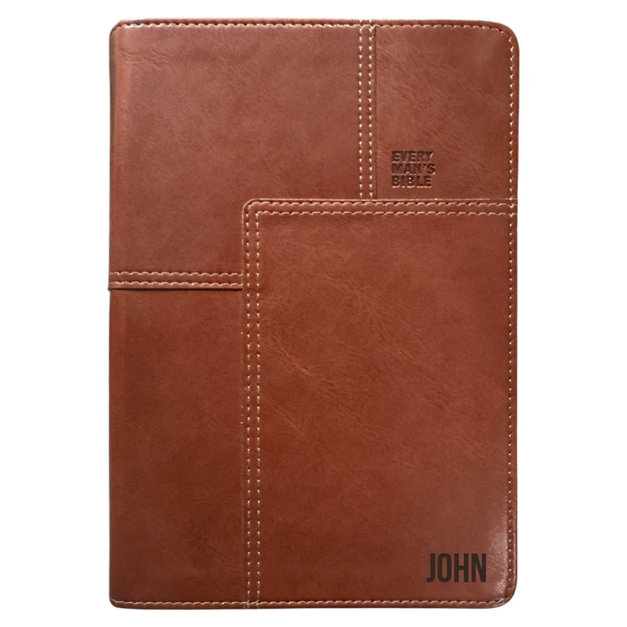 NLT Personalized Men's Holy Bible Every Man's Brown Study Bible | Small Text Faux Leather Stitched Cover - Shepherds Shelf