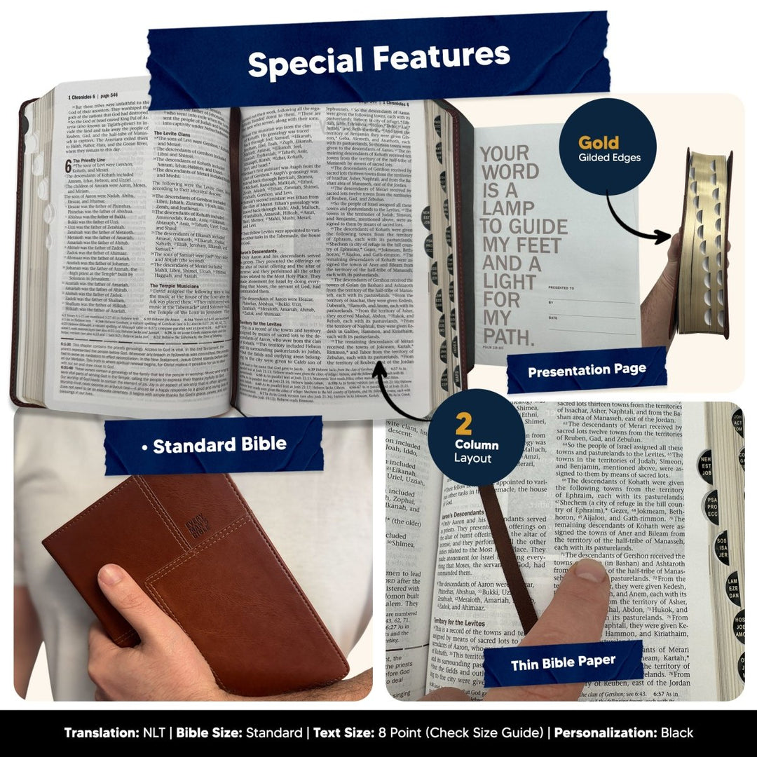 NLT Personalized Men's Holy Bible Every Man's Brown Study Bible | Small Text Faux Leather Stitched Cover - Shepherds Shelf