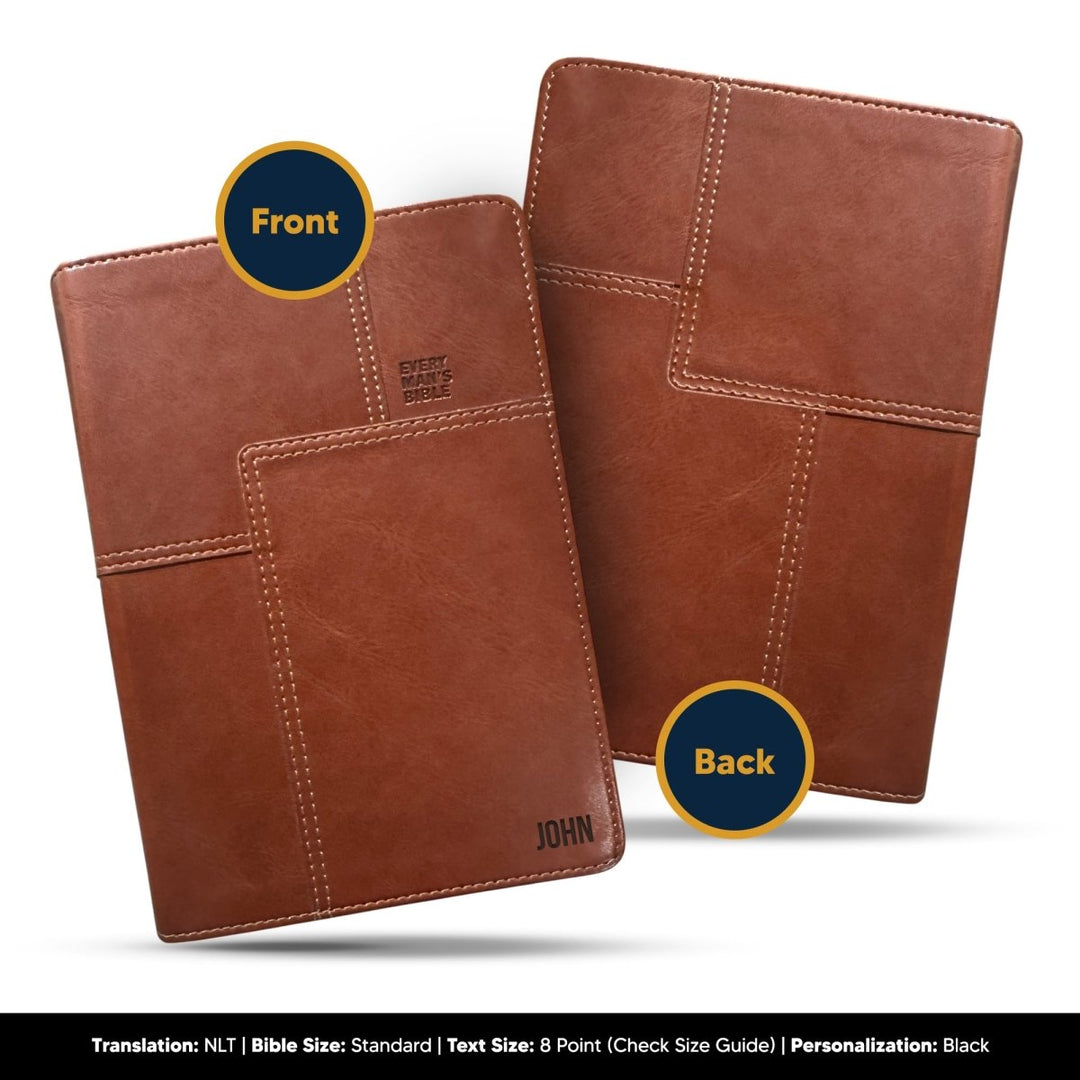 NLT Personalized Men's Holy Bible Every Man's Brown Study Bible | Small Text Faux Leather Stitched Cover - Shepherds Shelf