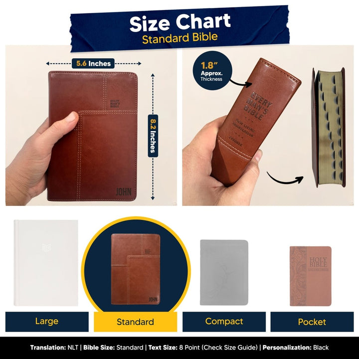 NLT Personalized Men's Holy Bible Every Man's Brown Study Bible | Small Text Faux Leather Stitched Cover - Shepherds Shelf