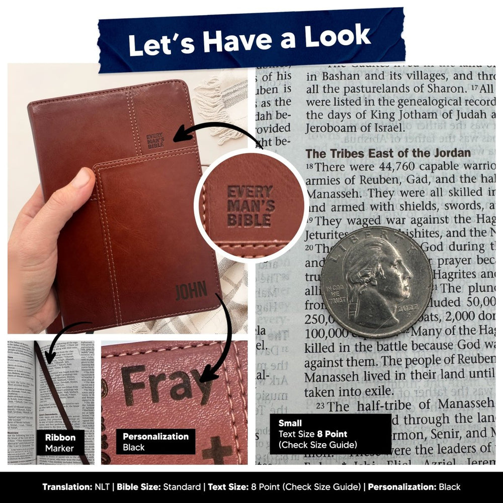 NLT Personalized Men's Holy Bible Every Man's Brown Study Bible | Small Text Faux Leather Stitched Cover - Shepherds Shelf