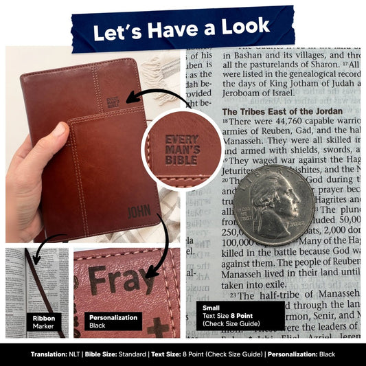 NLT Personalized Men's Holy Bible Every Man's Brown Study Bible | Small Text Faux Leather Stitched Cover - Shepherds Shelf