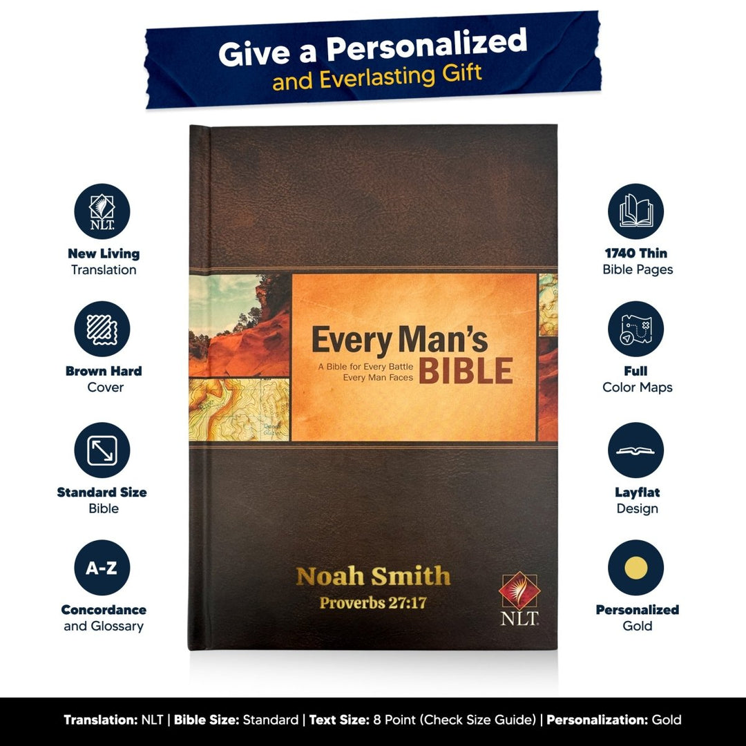 NLT Personalized Men's Holy Bible Hardcover Every Man's Brown Study Bible | Small Text - Shepherds Shelf