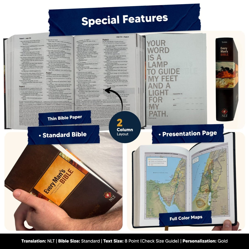 NLT Personalized Men's Holy Bible Hardcover Every Man's Brown Study Bible | Small Text - Shepherds Shelf