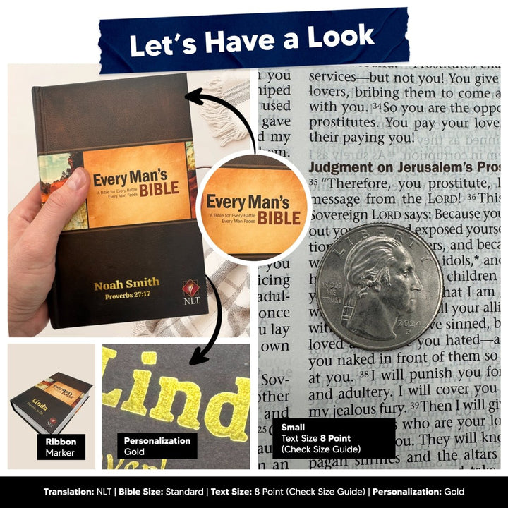 NLT Personalized Men's Holy Bible Hardcover Every Man's Brown Study Bible | Small Text - Shepherds Shelf