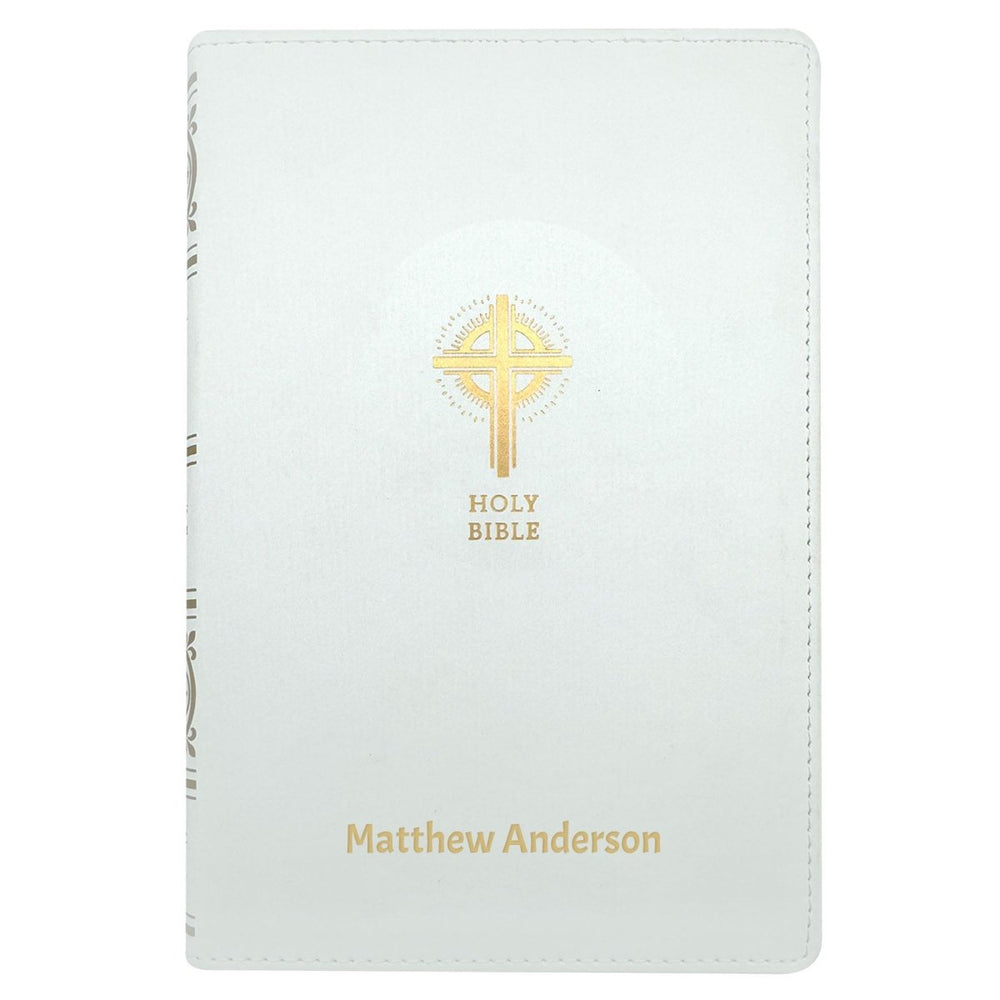 NRSV White Faux Leather Custom Holy Bible Medium Print Catholic Edition