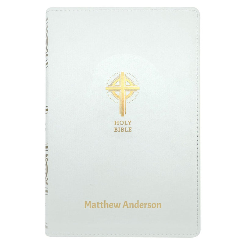 NRSV White Faux Leather Custom Holy Bible Medium Print Catholic Edition