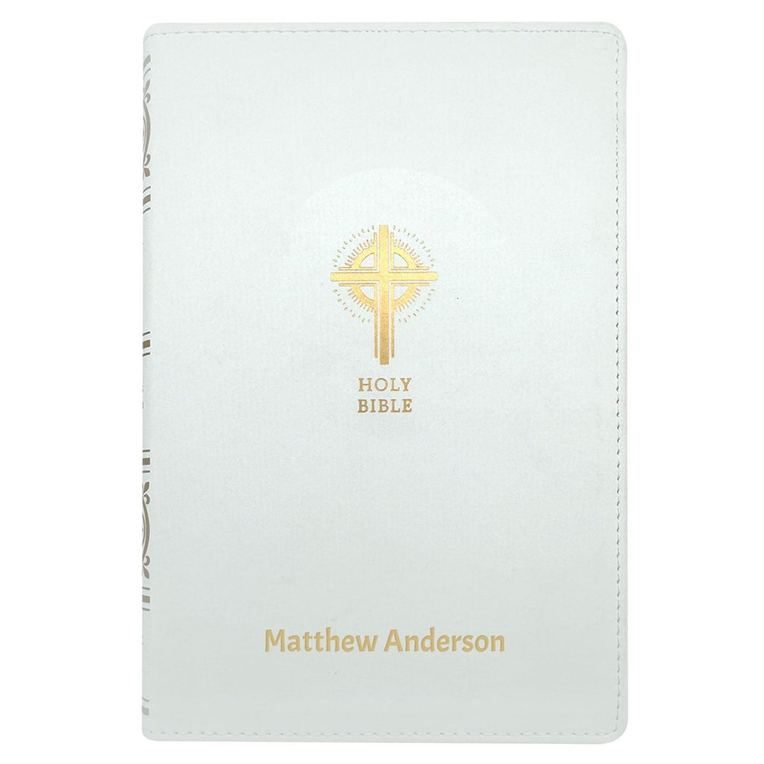 NRSV White Faux Leather Custom Holy Bible Medium Print Catholic Edition - Shepherds Shelf