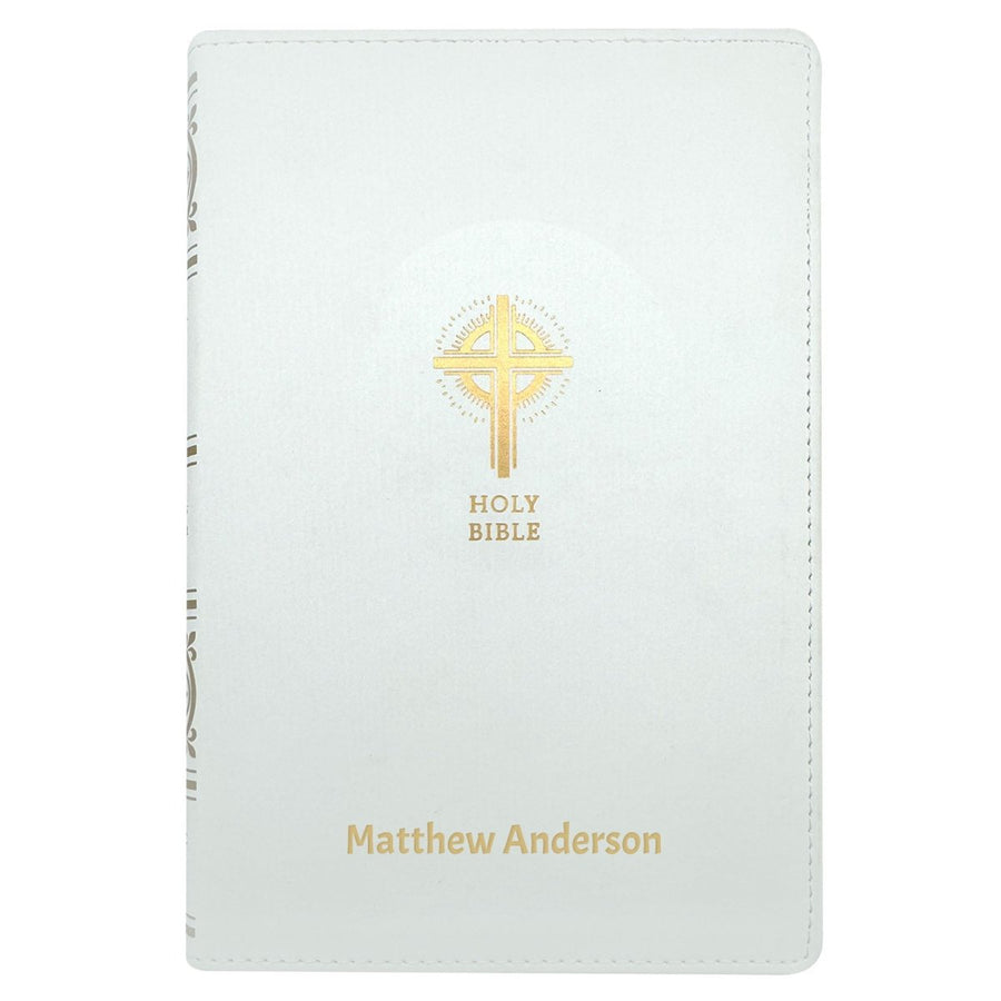 NRSV White Faux Leather Custom Holy Bible Medium Print Catholic Edition - Shepherds Shelf
