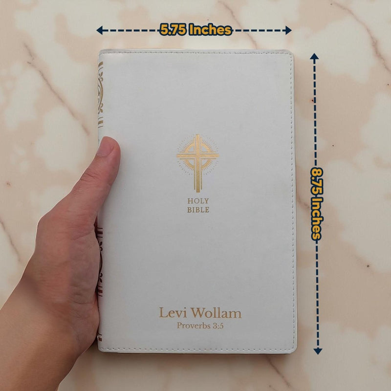 NRSV White Faux Leather Custom Holy Bible Medium Print Catholic Edition