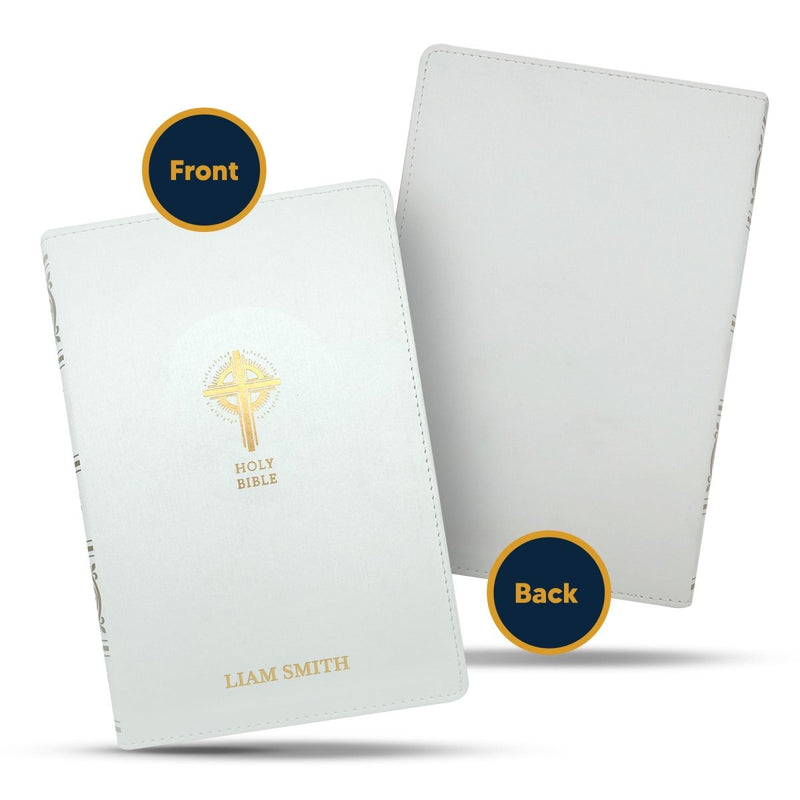 NRSV White Faux Leather Custom Holy Bible Medium Print Catholic Edition