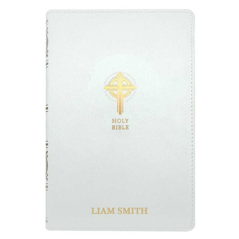 NRSV White Faux Leather Custom Holy Bible Medium Print Catholic Edition