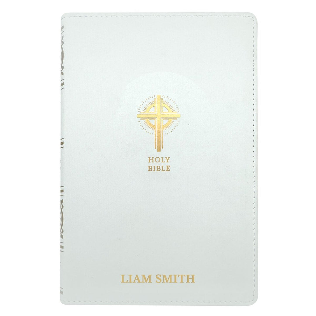 NRSV White Faux Leather Custom Holy Bible Medium Print Catholic Edition - Shepherds Shelf
