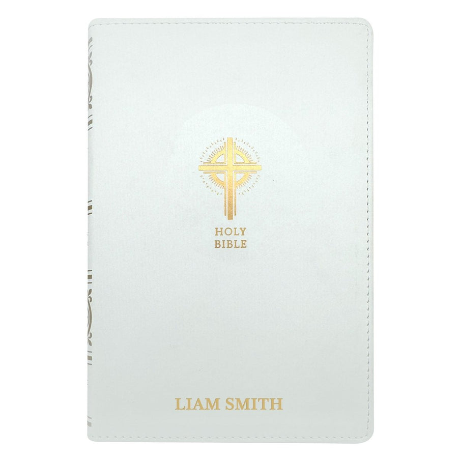 NRSV White Faux Leather Custom Holy Bible Medium Print Catholic Edition - Shepherds Shelf