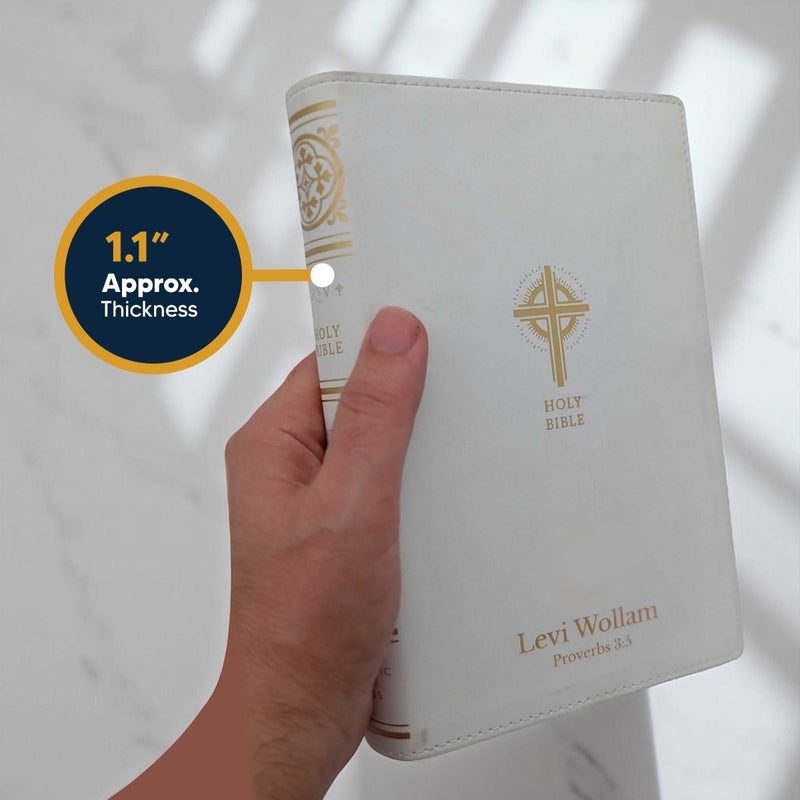 NRSV White Faux Leather Custom Holy Bible Medium Print Catholic Edition