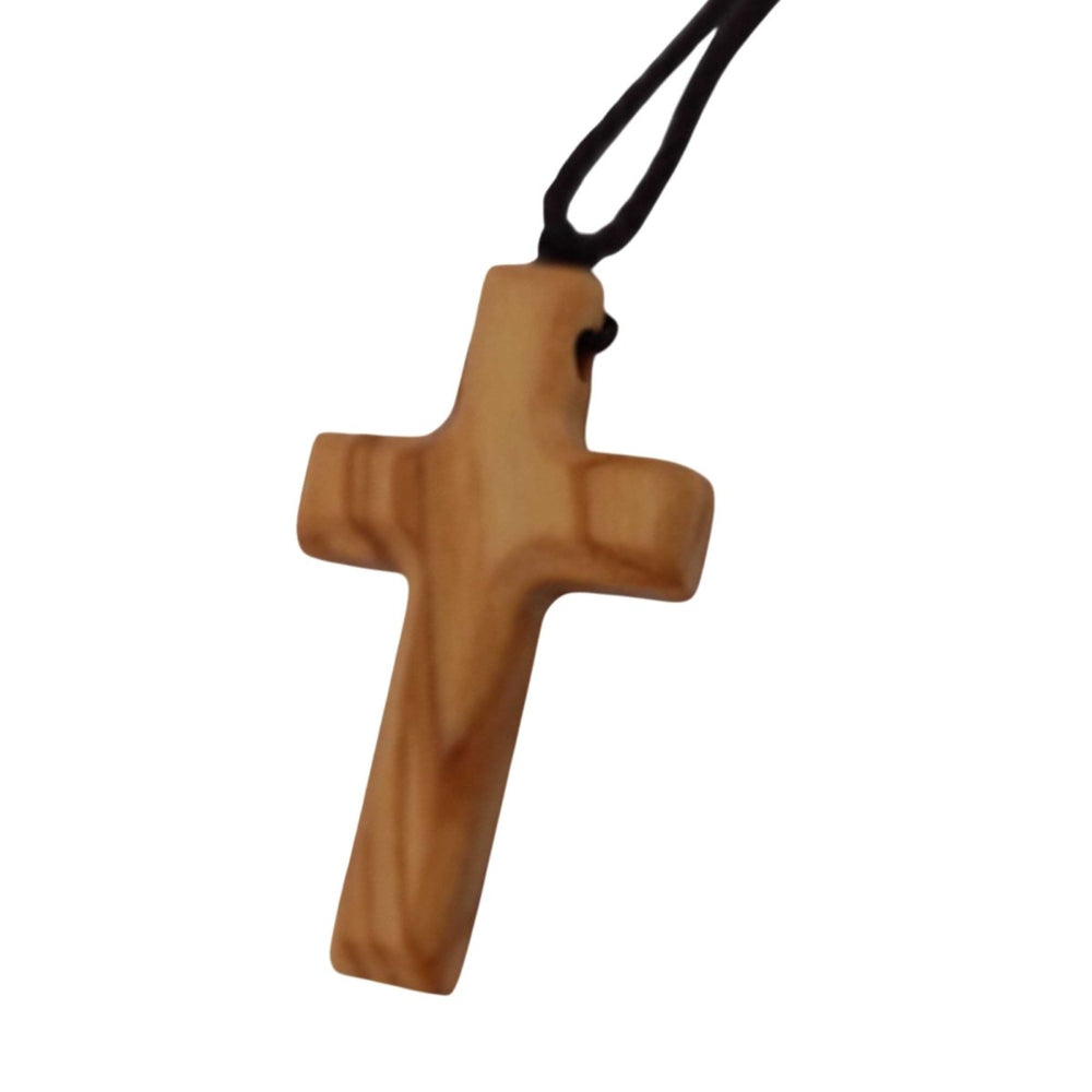 Olive Wood Cross Pendant Necklace with Adjustable Rope | Small | Light Brown - Shepherds Shelf