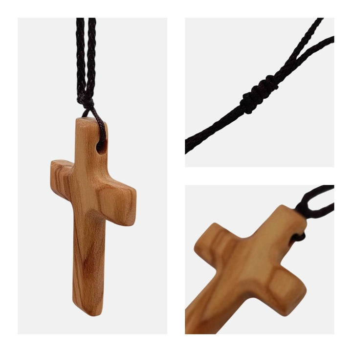 Olive Wood Cross Pendant Necklace with Adjustable Rope | Small | Light Brown - Shepherds Shelf